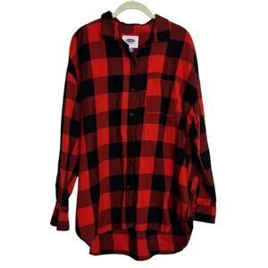 Old Navy Womens Flannel Shirt XL Red Black Buffalo Plaid Button Front Cotton